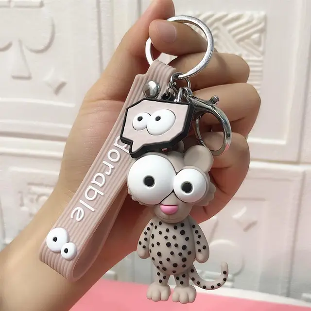 Funny Ugly Cute Eye Eyed Elephant Keychain Cute Cartoon Epoxy Eye Eyed Cow Car Key Chain Ring Bag Pendant Grey Leopard - Shop at LoveMi