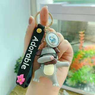 Funny Ugly Cute Eye-Eyed Elephant Keychain Cute Cartoon Epoxy Eye-Eyed Cow Car Key Chain Ring Bag Pendant - Grey Sharpei Dog