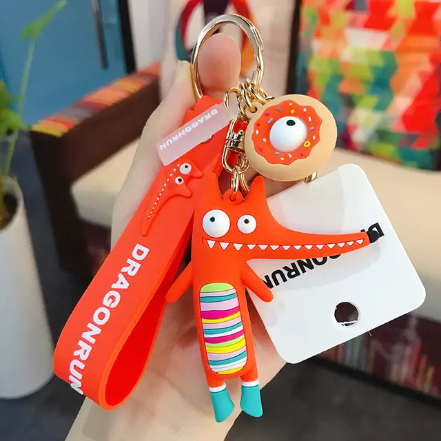 Funny Ugly Cute Eye Eyed Elephant Keychain Cute Cartoon Epoxy Eye Eyed Cow Car Key Chain Ring Bag Pendant Orange Crocodile1 - Shop at LoveMi