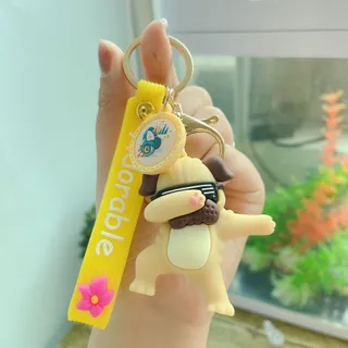 Funny Ugly Cute Eye-Eyed Elephant Keychain Cute Cartoon Epoxy Eye-Eyed Cow Car Key Chain Ring Bag Pendant - Yellow Sharpei Dog