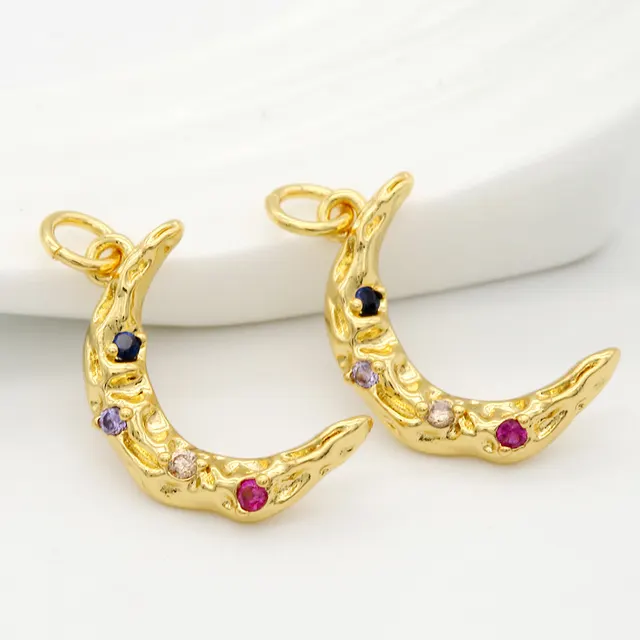 Pure Copper Plated 14k Gold Inlaid Zircon Moon Bracelet Pendant Handmade Material Jewelry Diy Jewelry Accessories As Shown - Shop at LoveMi