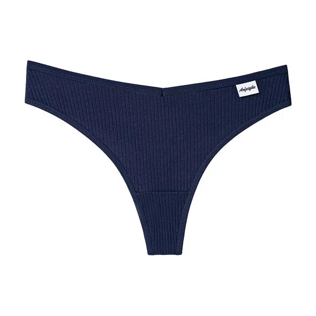G string Panties Cotton Women's Underwear Comfortable Casual T back Female Solid Color Low Waist Thong Intimate Lingerie Dark Blue - Shop at LoveMi
