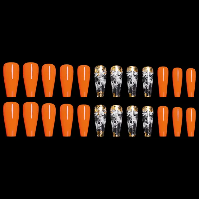 European And American Ballet A Type Art Orange Red Smoke Pattern Fake Nail Patch Box Default - Shop at LoveMi