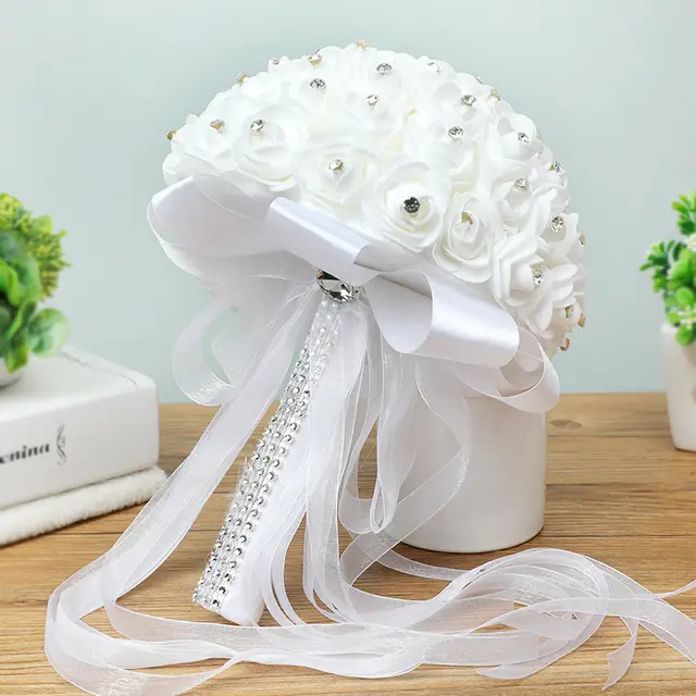 Artificial Wedding Bouquets Hand Made Rose Flower White - Shop at LoveMi