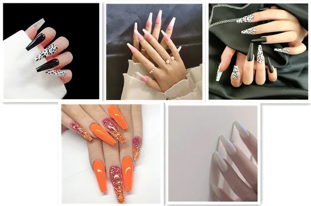 Long Ballet Nails With Flat And Pointed Water Droplets Set - Shop at LoveMi