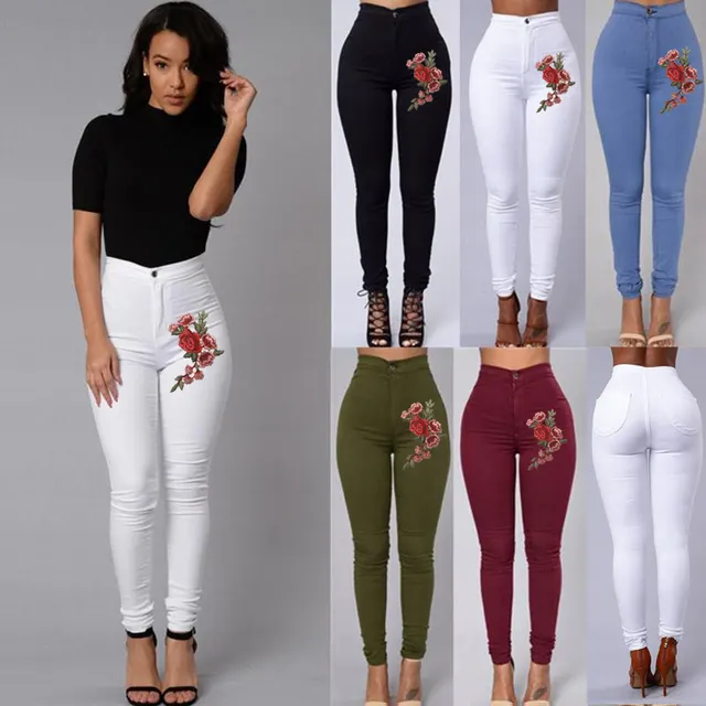 Summer Hot Style Women's Color Embroidered Stretch Jeans Women Army Green - Shop at LoveMi