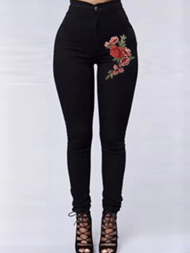 Summer Hot Style Women's Color Embroidered Stretch Jeans Women Black - Shop at LoveMi