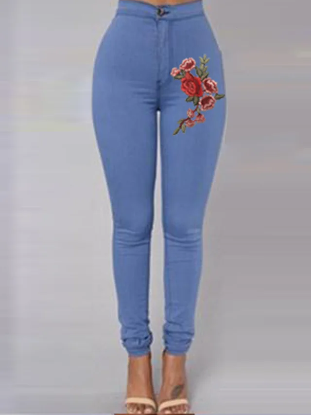 Summer Hot Style Women's Color Embroidered Stretch Jeans Women Blue - Shop at LoveMi