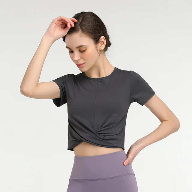 Short sleeved T shirt Sexy Fashion Stretch Workout Clothes Grey - Shop at LoveMi