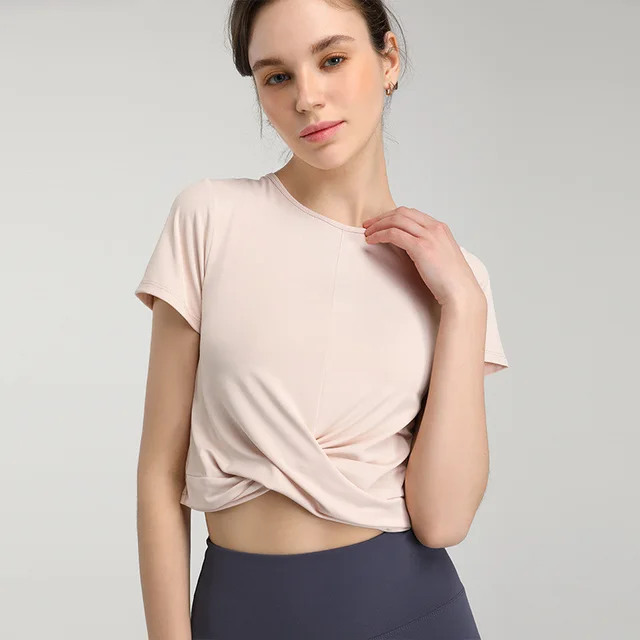 Short sleeved T shirt Sexy Fashion Stretch Workout Clothes Pink - Shop at LoveMi