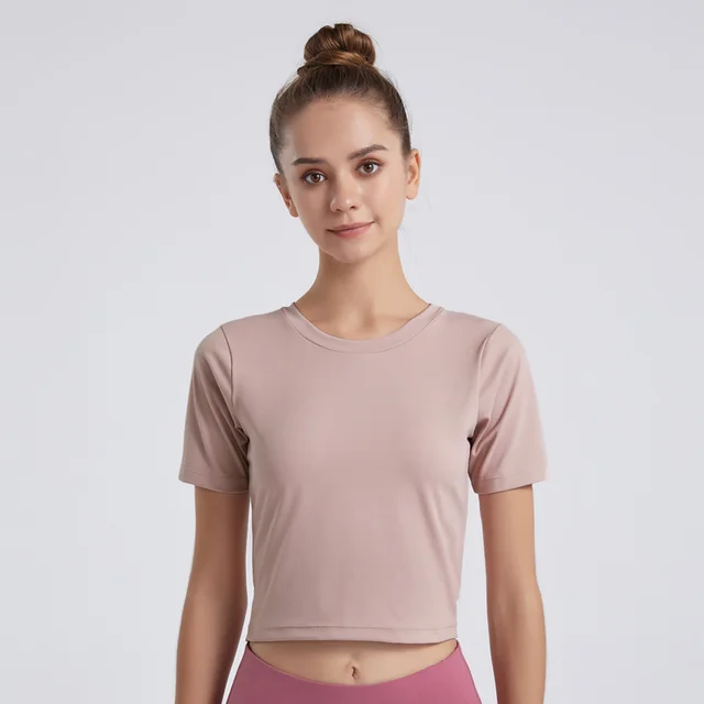 New Style Yoga Clothes Short sleeved Nude Umbilical Open Back Top Women's Slim And Quick drying Pink - Shop at LoveMi