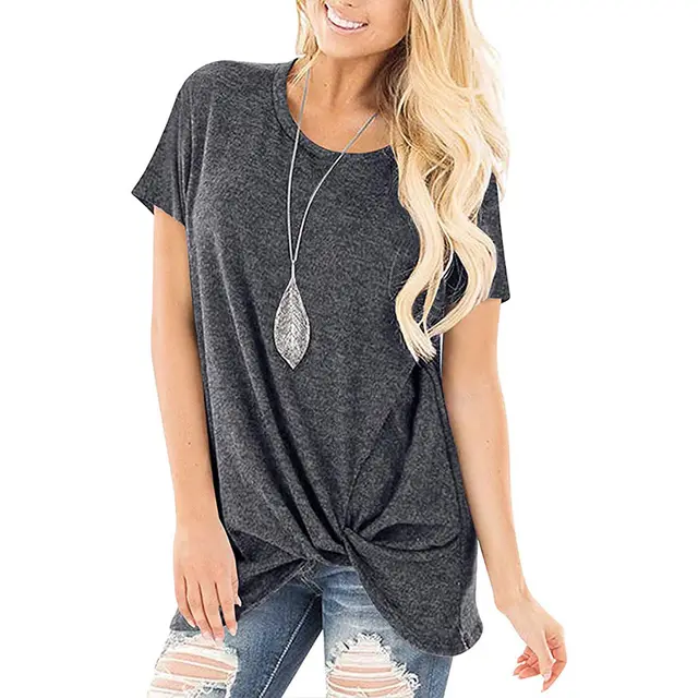 Pure Color Twist Casual Round Neck Short Sleeves Dark Grey - Shop at LoveMi