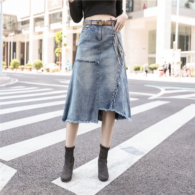 Irregular Slit Denim Skirt Default - Shop at LoveMi