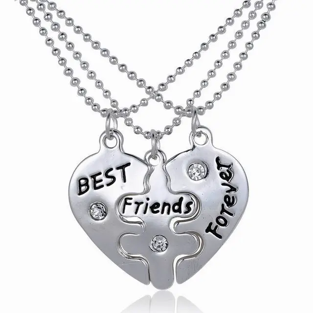 3 petal Heart shaped BFF Diamond Necklace Best Friends Forever Pendant Good Friends Necklace Silver - Shop at LoveMi