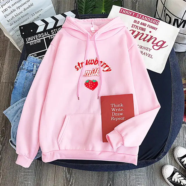 HarajukuStrawberry Milk Graphic Sweatshirt Pink - Shop at LoveMi