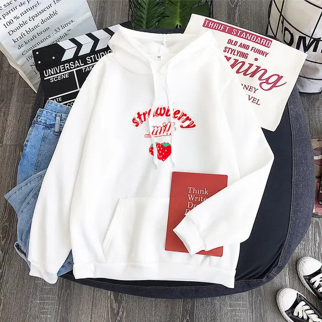 HarajukuStrawberry Milk Graphic Sweatshirt White - Shop at LoveMi