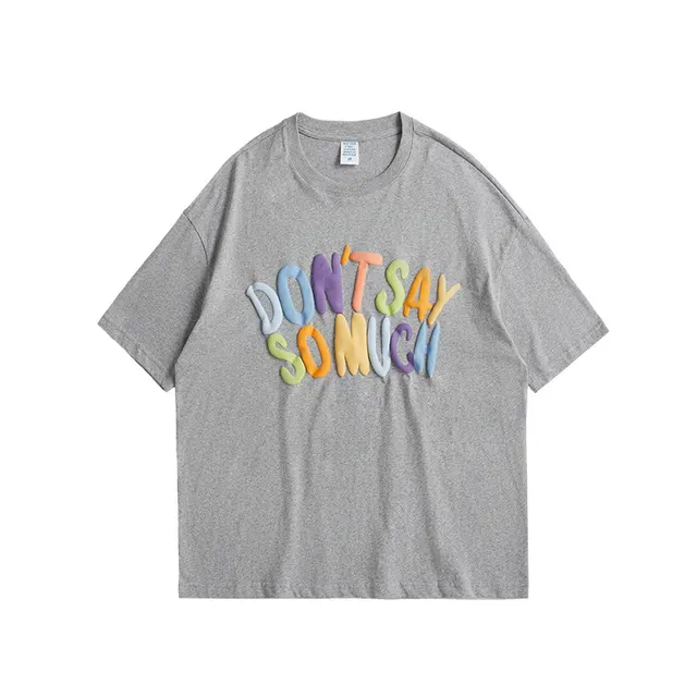 Xinjiang Cotton Foam Printed Color Letters Loose Short Sleeve T shirt Grey - Shop at LoveMi