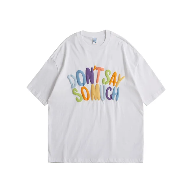 Xinjiang Cotton Foam Printed Color Letters Loose Short Sleeve T shirt White - Shop at LoveMi