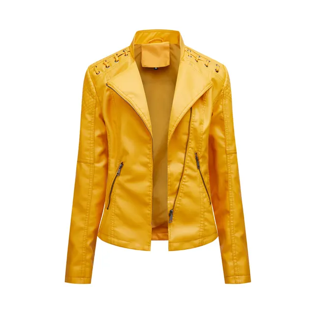 Women's Leather Jackets Women's Short Jackets Slim Thin Leather Jackets Ladies Motorcycle Suits Lemonyellow - Shop at LoveMi