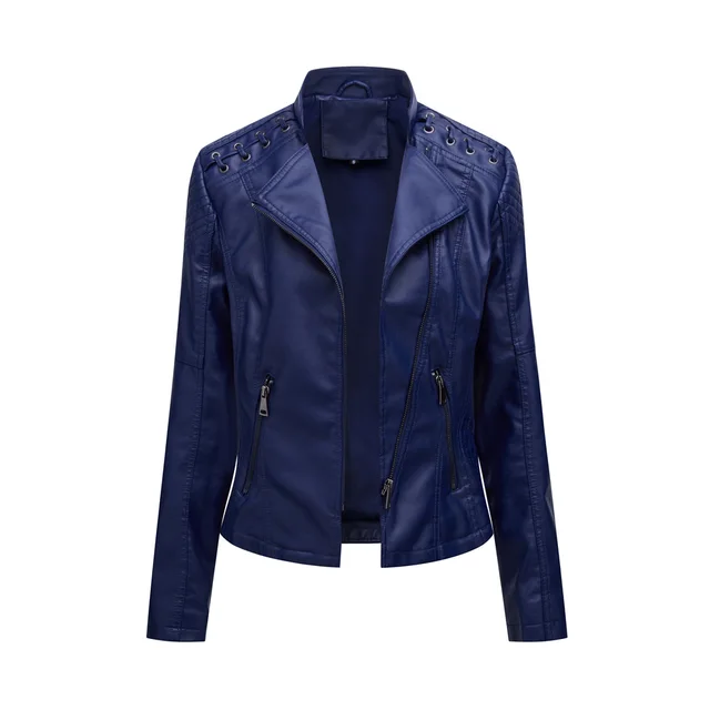 Women's Leather Jackets Women's Short Jackets Slim Thin Leather Jackets Ladies Motorcycle Suits Purplish Blue - Shop at LoveMi