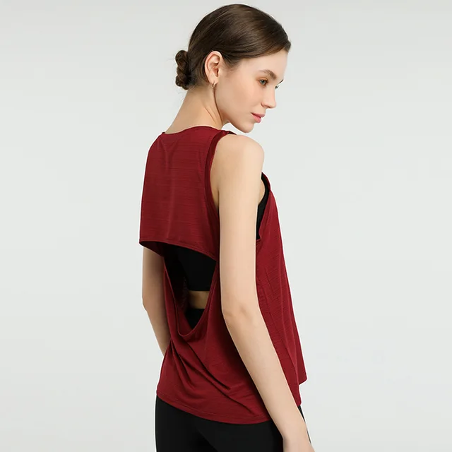 European And American Loose Sports Yest Women's Running Fitness Sleeveless Blouse Casual Yoga Wear Wine Red - Shop at LoveMi