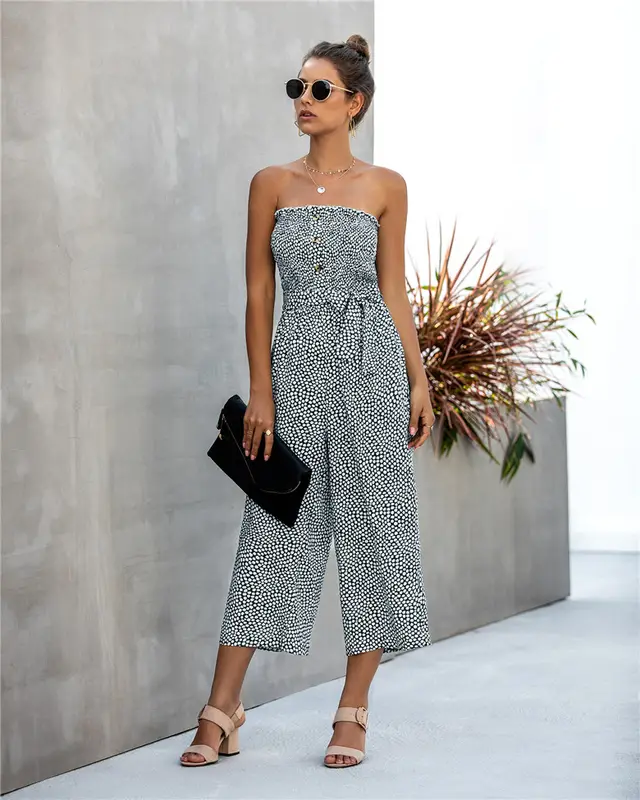 Off Shoulder Printed Romper Cotton Women Jumpsuit Navy Blue - Shop at LoveMi