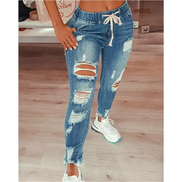 European And American Women'S Jeans Slim Slimming Women'S Jeans Trousers Light Blue - Shop at LoveMi