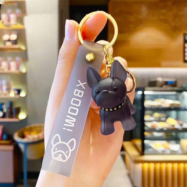 Trendy Crystal Bulldog Pendant Fashion Personality Key Chain Bag Pendant Couple Accessories Creative Gift Gray - Shop at LoveMi
