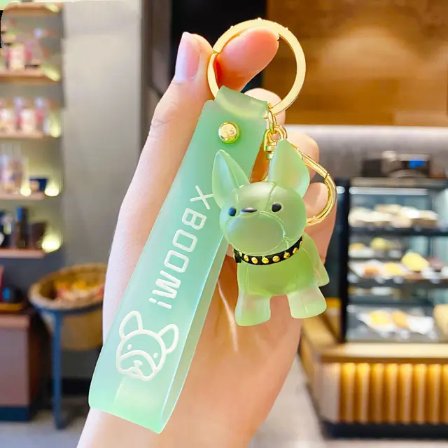 Trendy Crystal Bulldog Pendant Fashion Personality Key Chain Bag Pendant Couple Accessories Creative Gift Green - Shop at LoveMi
