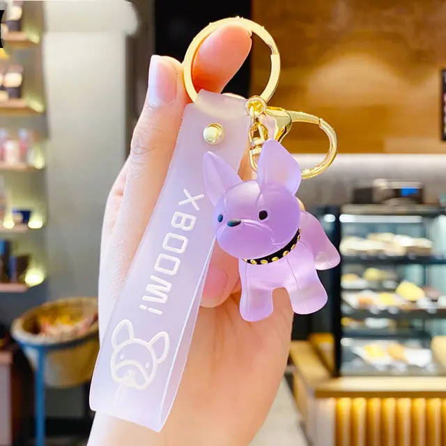 Trendy Crystal Bulldog Pendant Fashion Personality Key Chain Bag Pendant Couple Accessories Creative Gift Purple - Shop at LoveMi
