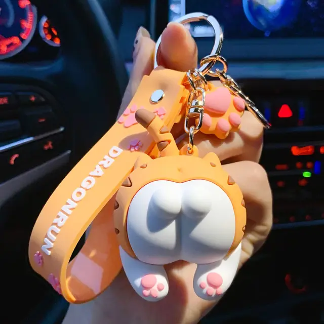 Fashion Corgi Ass Keychain Creative Net Red Cat Ass Key Chain Car Bag Ornament Personality Epoxy Cat Butt Orange - Shop at LoveMi