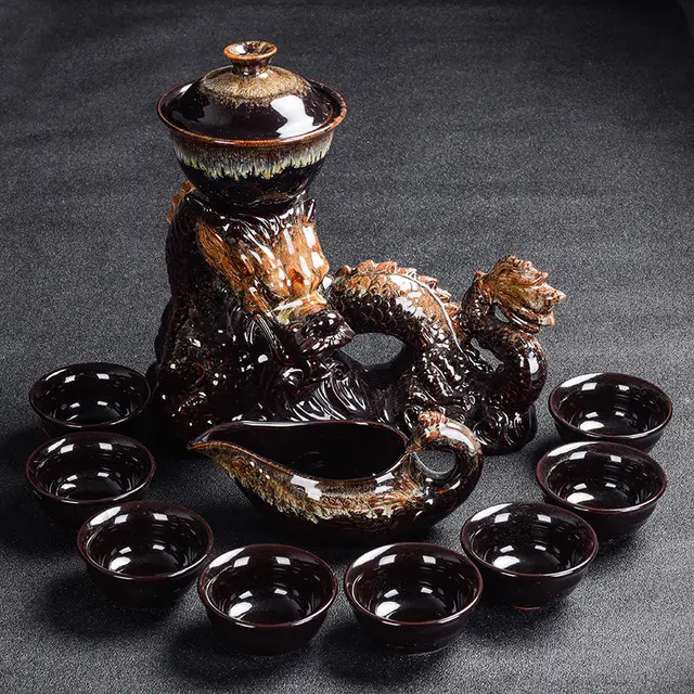 Kiln Stone Mill Lazy Anti scalding Semi gilt Silver Tea Set - Shop at LoveMi