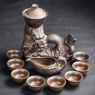 Kiln Stone Mill Lazy Anti scalding Semi gilt Silver Tea Set G - Shop at LoveMi