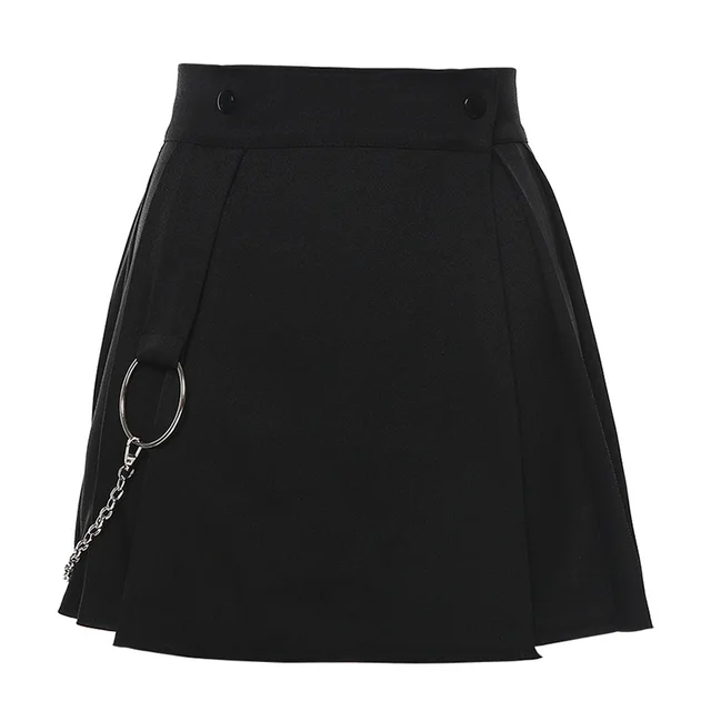 Women's Solid Color High Waist Stitching Pleated Skirt Women Black - Shop at LoveMi