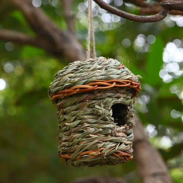Creative Straw Birds Nest Handicraft Hand Woven Straw Bird Cage Green - Shop at LoveMi