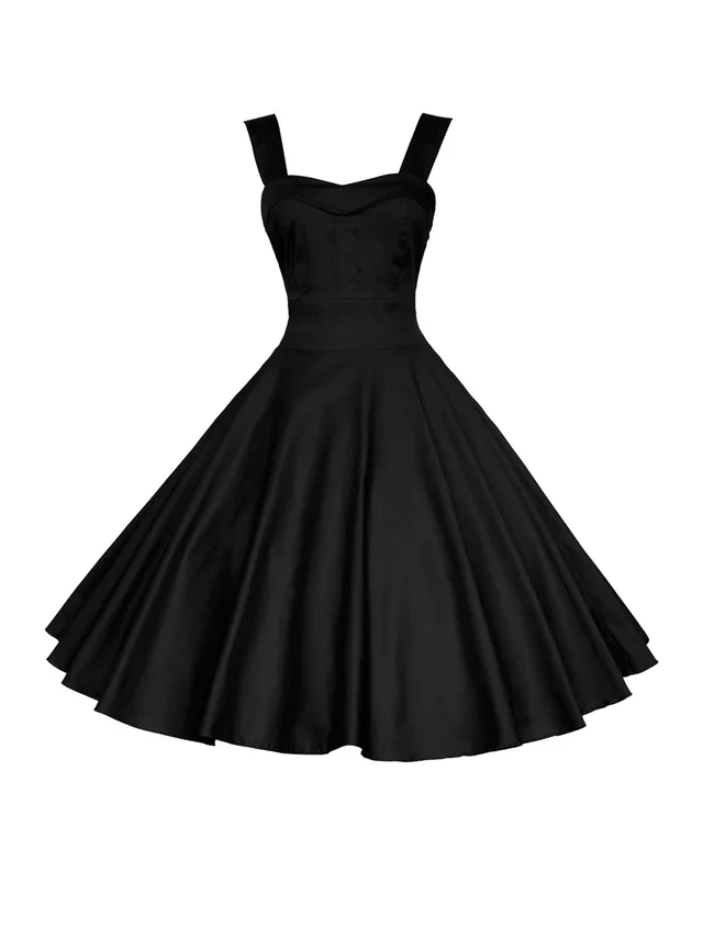 European And American Retro High waisted Puffy Dress Black - Shop at LoveMi