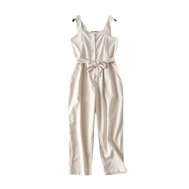 Fashion Retro Lace Up One Piece Waist Pants Women's New Tooling Overalls Beige - Shop at LoveMi