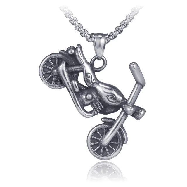 Bao Salina European And American Star Hip Hop Retro Titanium Steel Necklace Trendy Stainless Steel Necklace Motorcycle Pendant Silver - Shop at LoveMi