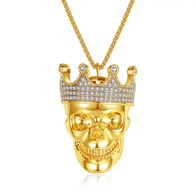European And American Personality Jewelry Fashion Hip Hop Crown Skull Pendant Necklace HIPHOP Men's Punk Accessories Customization Gold - Shop at LoveMi