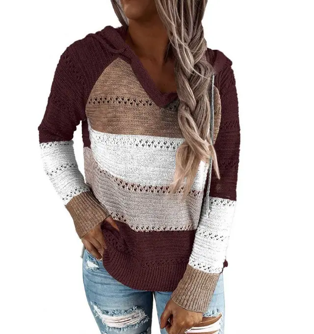Sweaters Winter New Style Loose Striped Long Sleeved Wool Ladies Brown - Shop at LoveMi