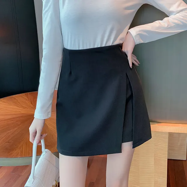 Spring And Summer New Skirt, High Waist, Fashionable And Irregular Skirt, Women''s Black Short Skirt, A Line Skirt, Split Buttock Skirt Black - Shop at LoveMi