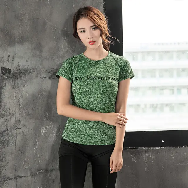New StyleYoga Clothes Women OutdoorSports Short Sleeved Gym Moisture Wicking Tops Fashion Printing Short Sleeved Women Dark Green - Shop at LoveMi