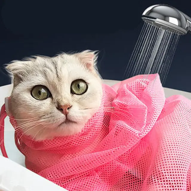 Mesh Cat Bathing Bag Cats Grooming Washing Bags Rose Red - Shop at LoveMi