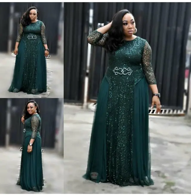 Round Neck Sleeve Dress Evening Party Long Dress Dark Green - Shop at LoveMi