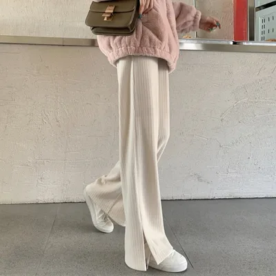 Women's Drape Corduroy With Thick Slit Pants Beige - Shop at LoveMi