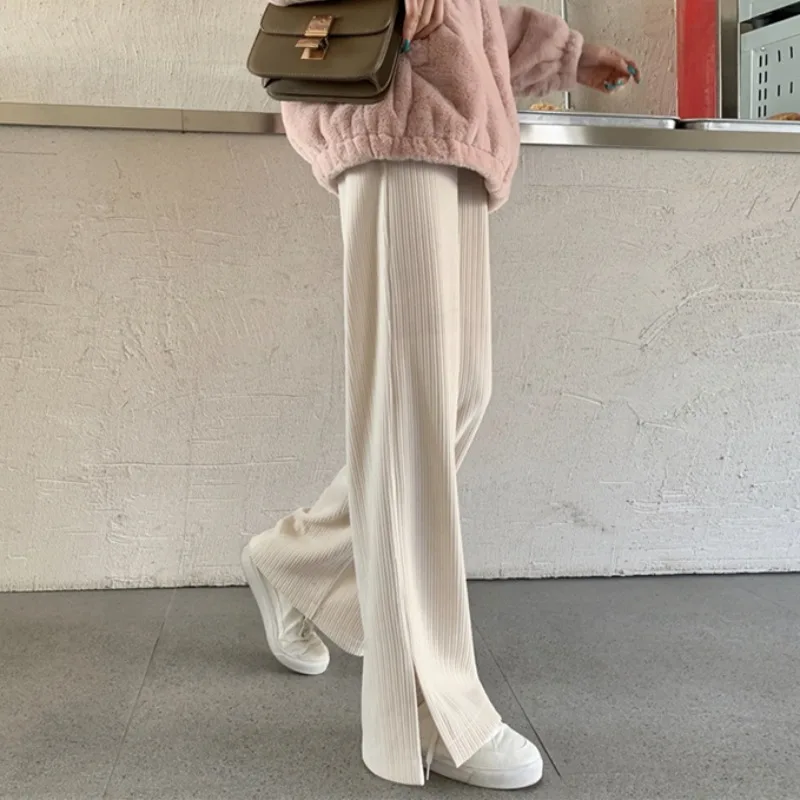 Women's Drape Corduroy With Thick Slit Pants - Beige
