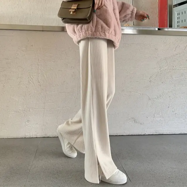 Women's Drape Corduroy With Thick Slit Pants Beige - Shop at LoveMi