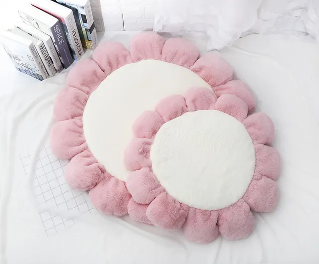 Soft Waxy Rabbit Velvet Flower Floor Mat Pet Mat Cat Litter White - Shop at LoveMi