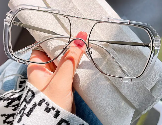 Ins Net Red One Piece Large Frame Sunglasses Silver - Shop at LoveMi