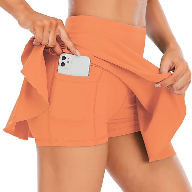 Fitness Yoga Short Skirt Sports Culottes Pleated Tennis Skirt Orange - Shop at LoveMi